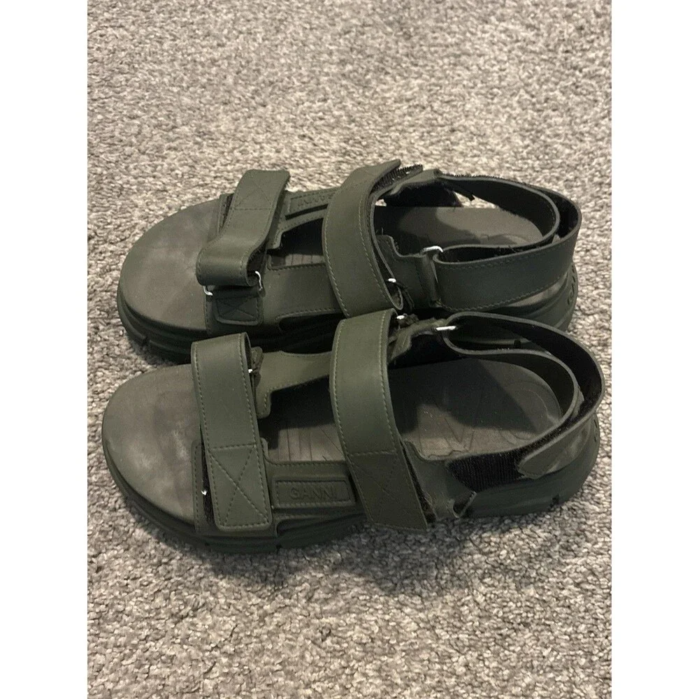 GANNI Recycled Rubber‎ Sandals in Khaki Green Size 40 US 10